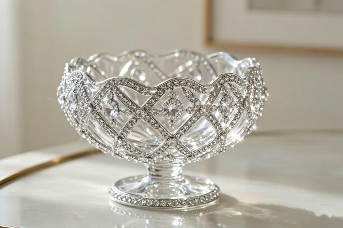 Rhinestone decorated glass bowl - hotfix rhinestones on home decor items