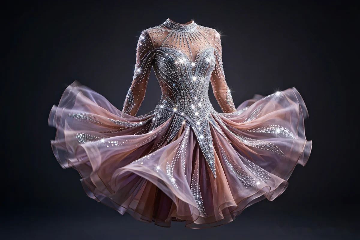 Rhinestone decorated dance costume - hotfix rhinestones on dancewear and performance outfits
