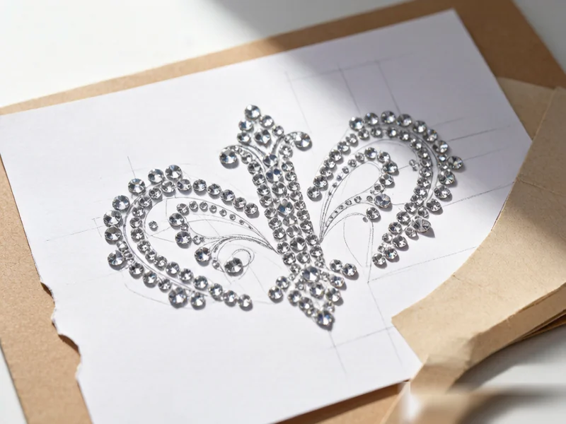 Hand setting rhinestones on transfer template - rhinestone motif assembly process