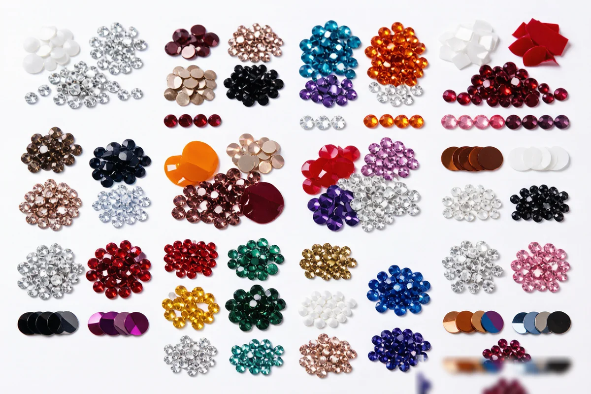 Hotfix rhinestone product display - bulk glass rhinestones in multiple colors sizes SS6 to SS30